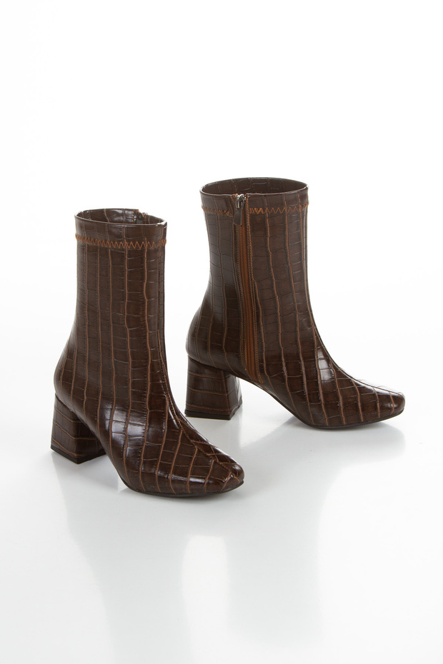 Women'S, Blunt Toe, Heeled Boots, Side Zipper,