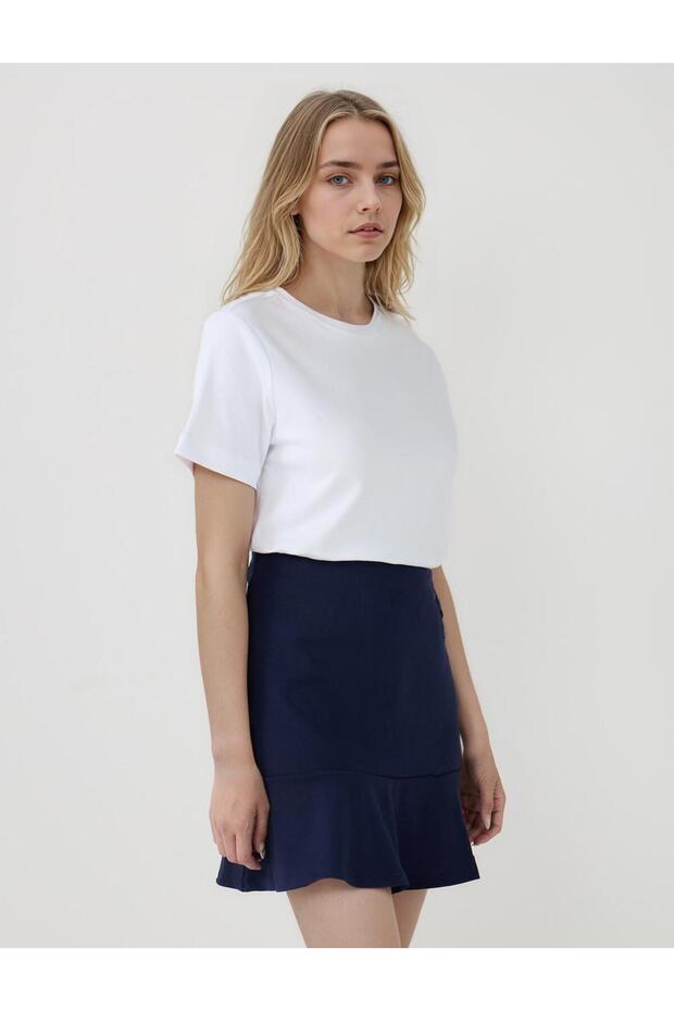 Beyaz %100 Pamuk Kısa Kollu Basic Örme Tişört - 4