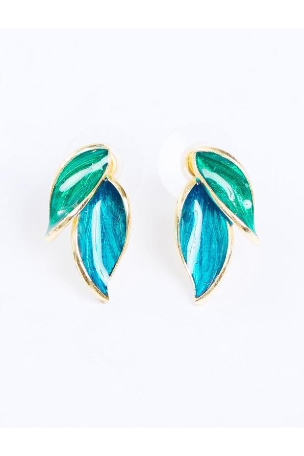 Lacivert Yaprak Figürlü Mine Detaylı Küpe - 1