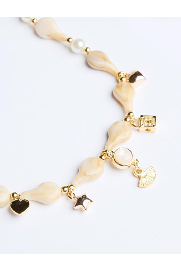 Ekru Çoklu Charm Detaylı Ayarlanabilir Kolye - 3
