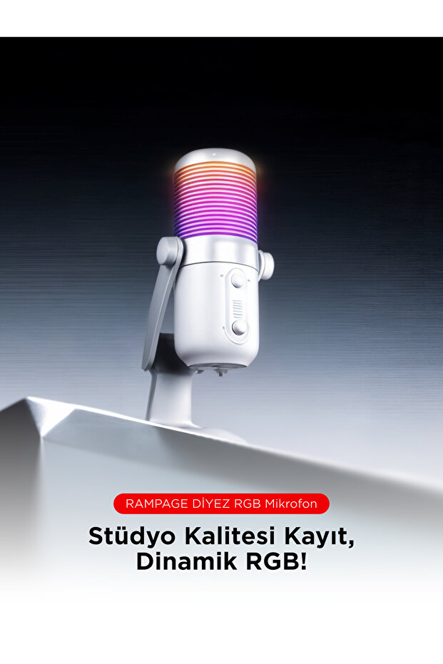 Diyez Beyaz Rgb Ses Gösterge Mikrofon Oyuncu Mikrofonu Yayıncı Mikrofonu Youtuber Mikrofonu - 3