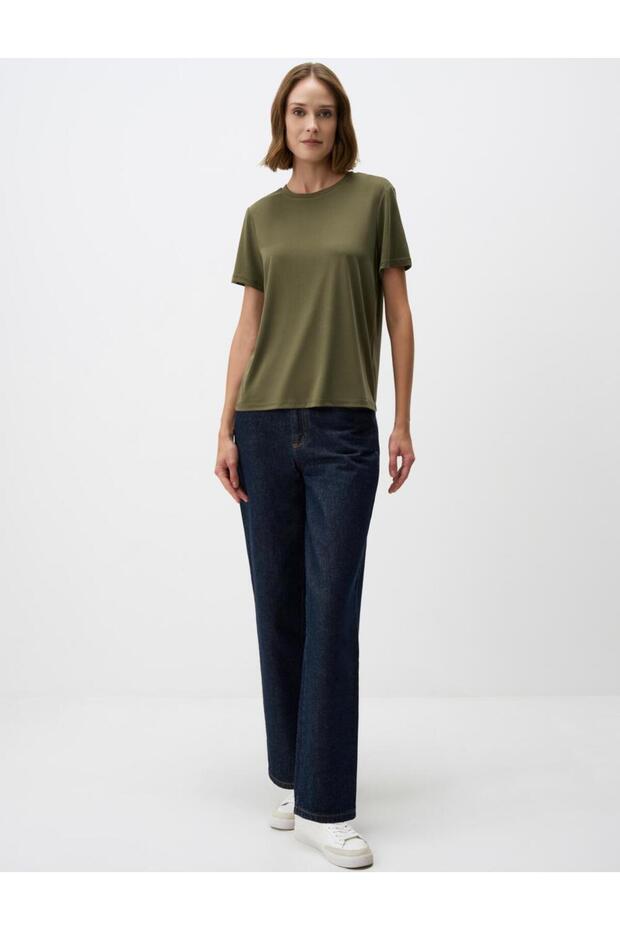 Haki Bisiklet Yaka Kısa Kollu Basic Tişört - 2