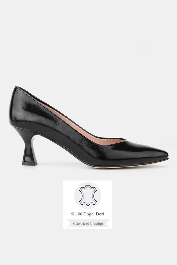 Women's Black Patent Leather Genuine Natural Leather 33-34-35-41-42-43 Short Heel Stiletto Shoes