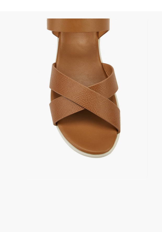 Cross Strap Solid Sandals with Hook and Loop Closure - 4