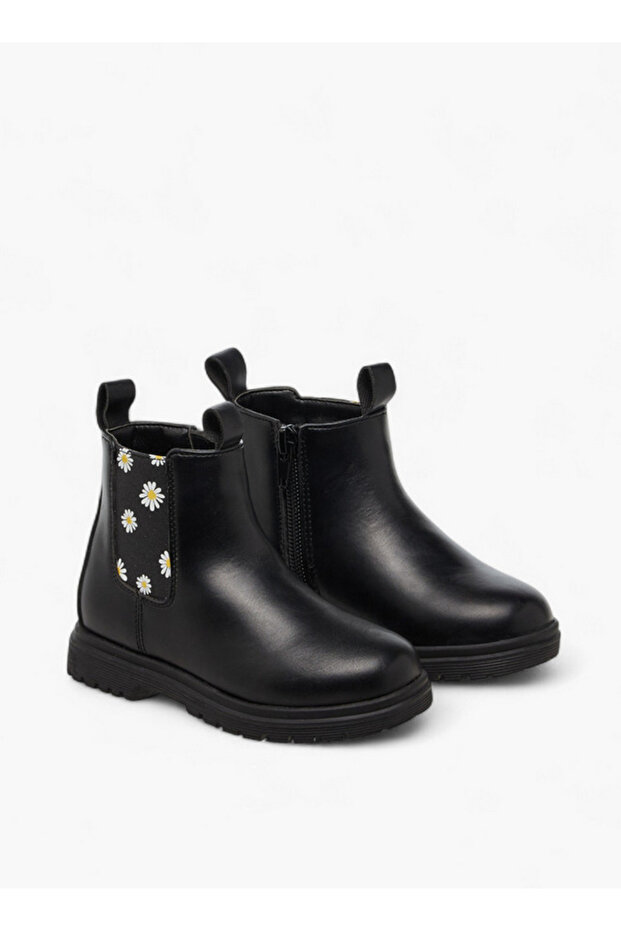 Floral Print Boots with Zip Closure