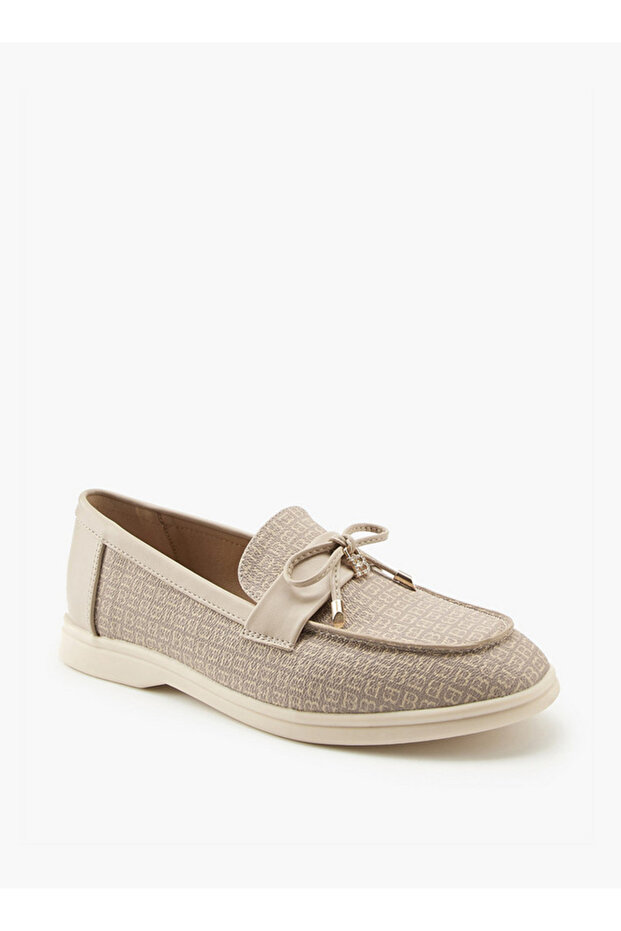 Monogram Print Slip-On Loafers with Bow Accent - 3