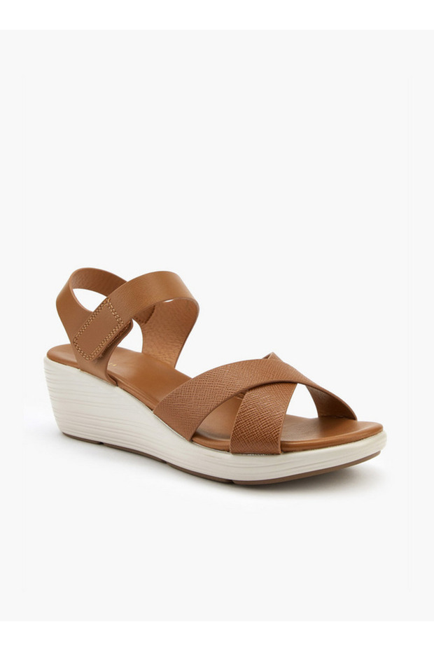 Cross Strap Solid Sandals with Hook and Loop Closure - 2
