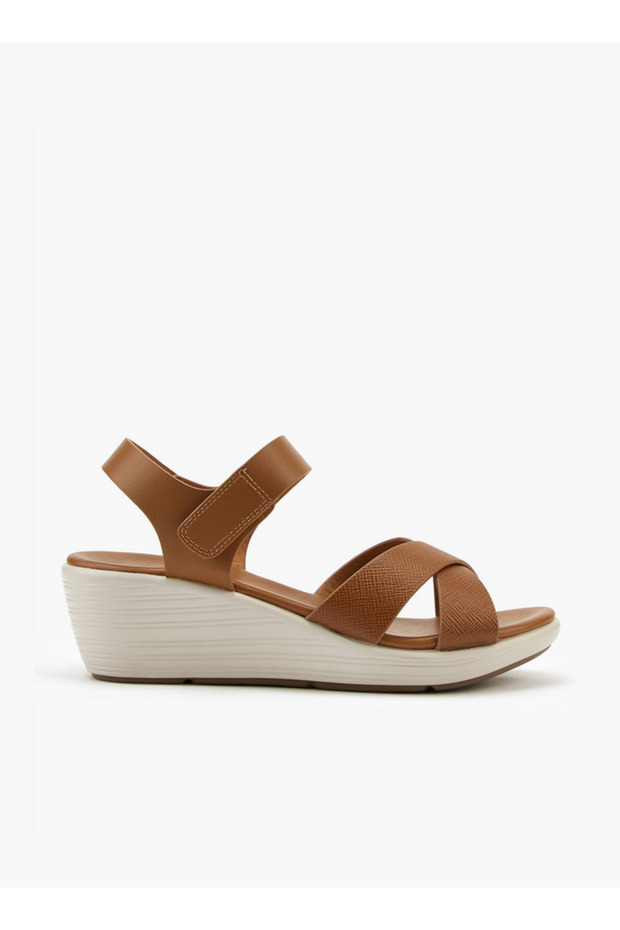 Cross Strap Solid Sandals with Hook and Loop Closure - 3