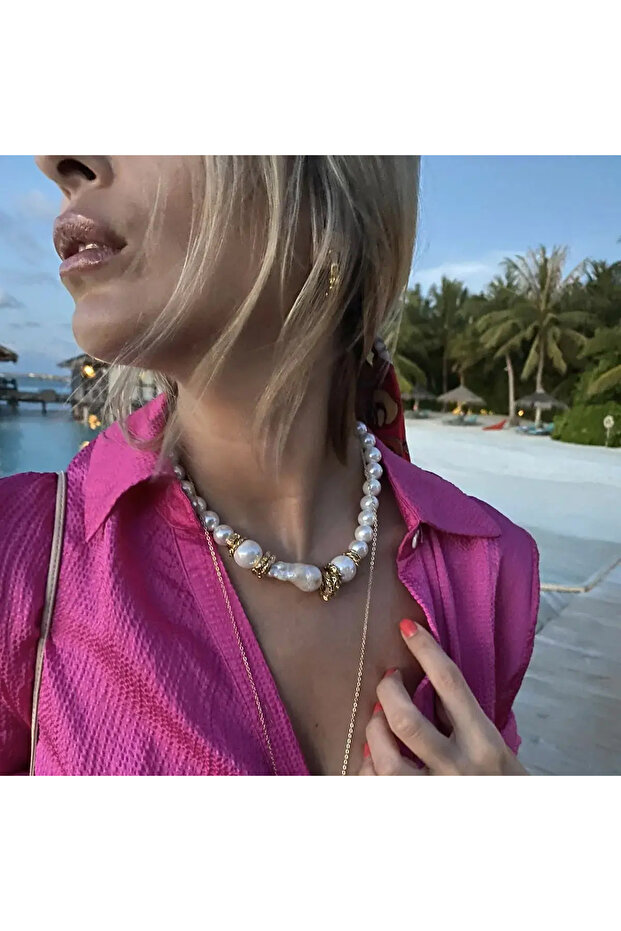 ALTIN KAPLAMA BAROK İNCİ KOLYE - 2