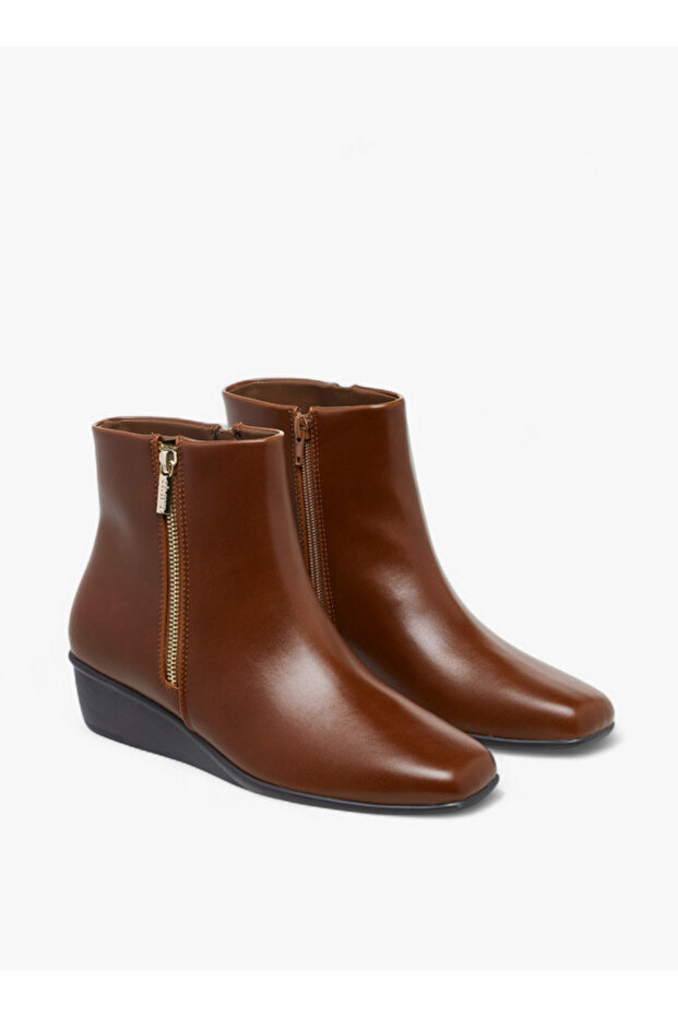 Women's Solid Wedge Heel Ankle Boots with Zip Closure