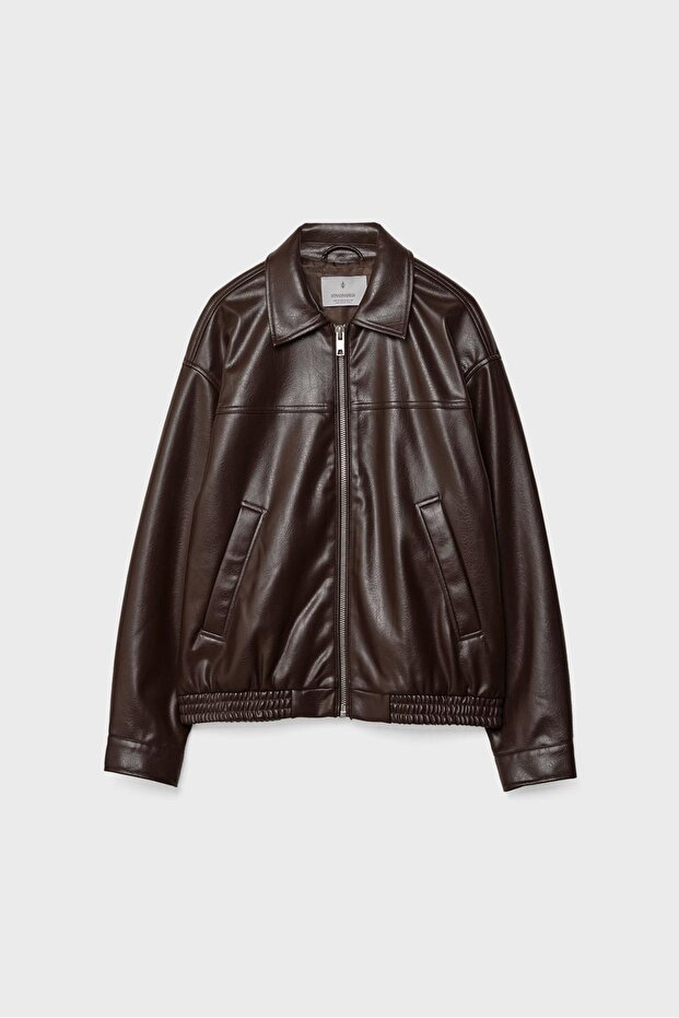 Oversize Suni Deri Ceket - 6