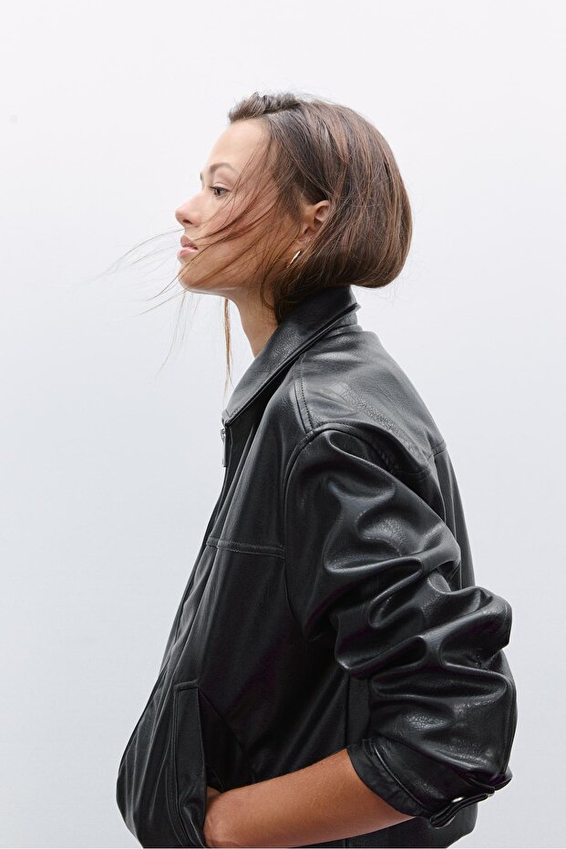 Oversize suni deri ceket - 3