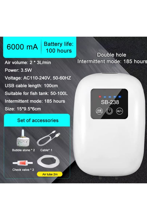 SB238 SOBO Aquarium Fish Tank Oxygen Air Pump Compressor Charging Silent USB with Battery Portable F