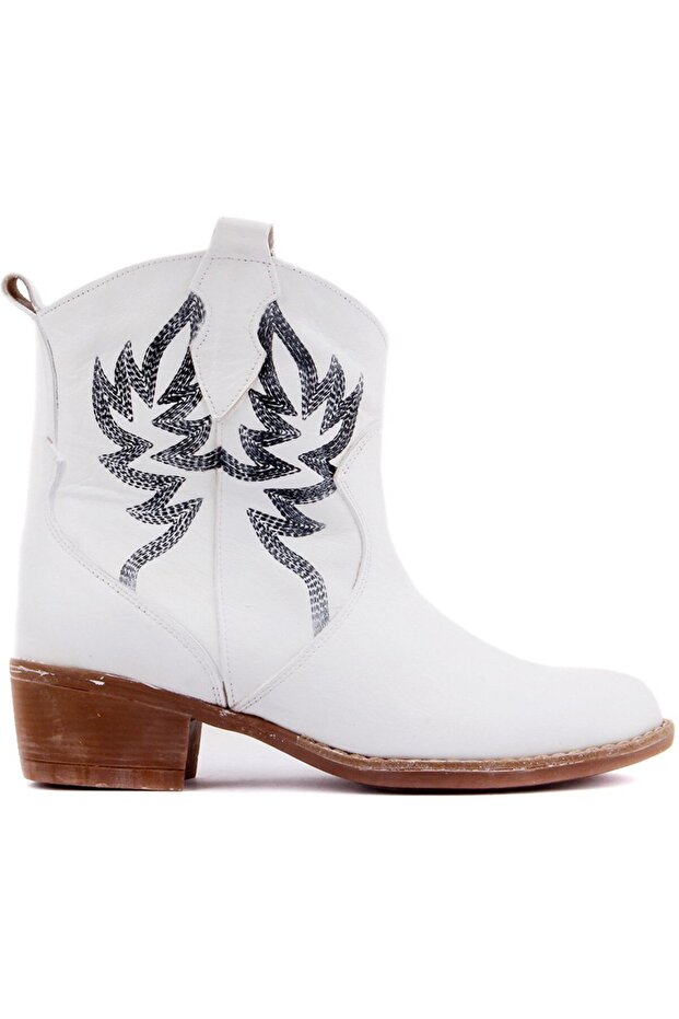 - White Leather Embroidered Women's Boots 105-3388-Venus