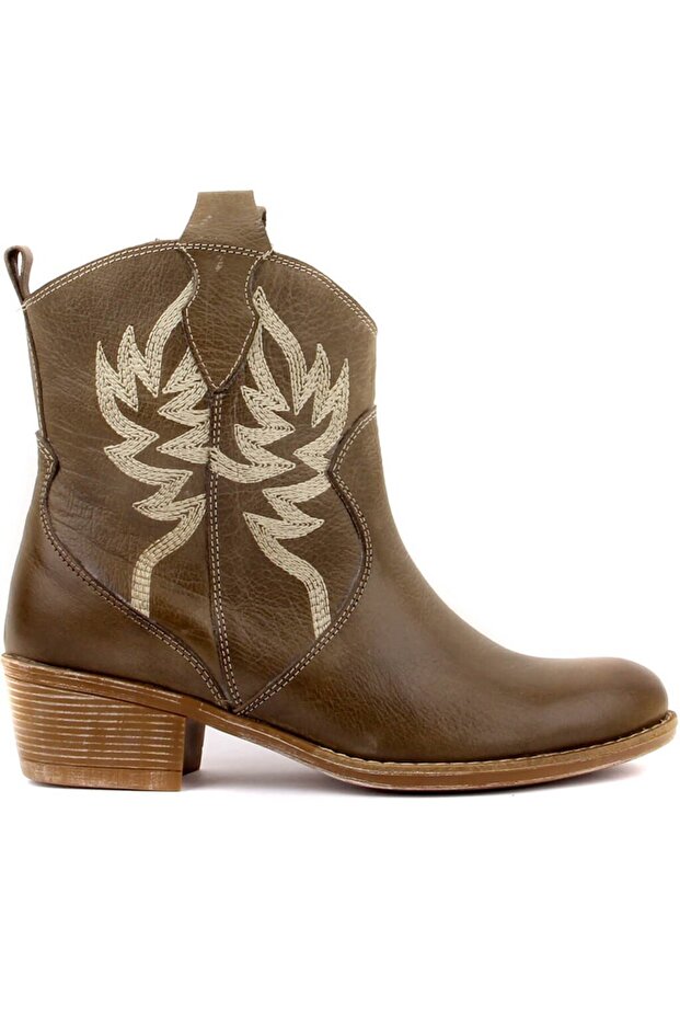 - Green Leather Embroidered Zipperless Women's Boots 105-3388-Venus