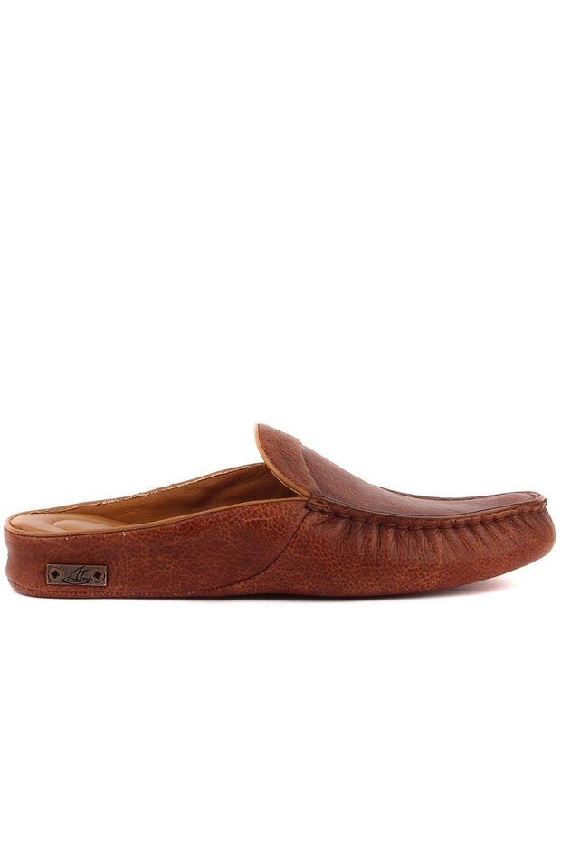 - Tan Leather Printed Men's House Slippers 110-547-X