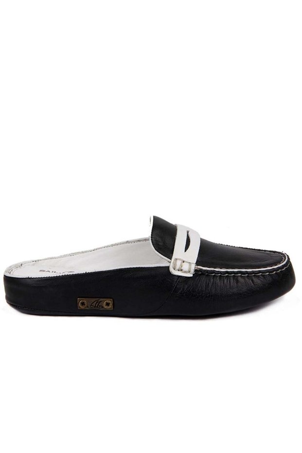 Genuine Leather Black Women's Slippers 109-557-X Black-Bordo Croco