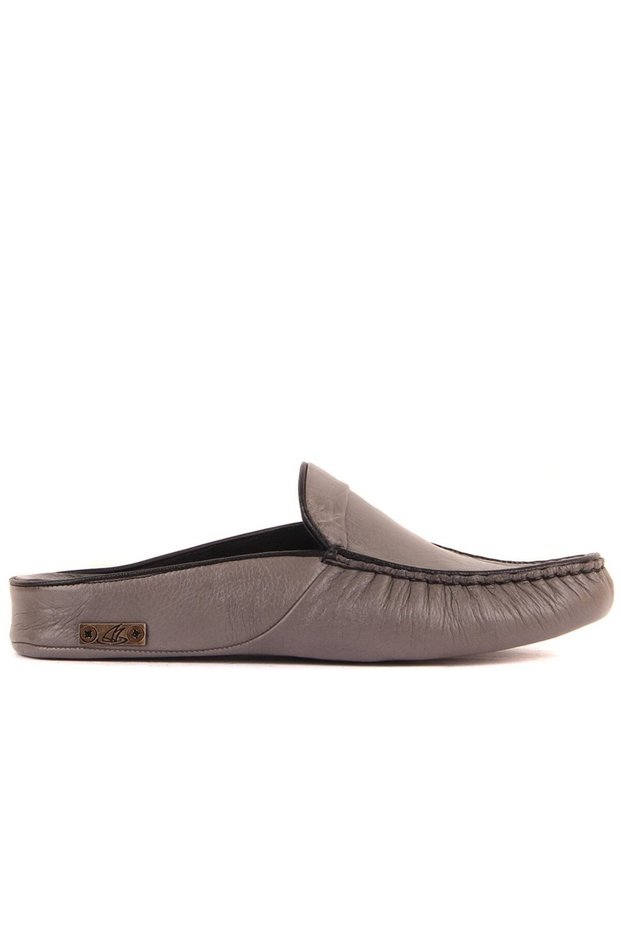- Gray Leather Men's House Slippers 110-558-E