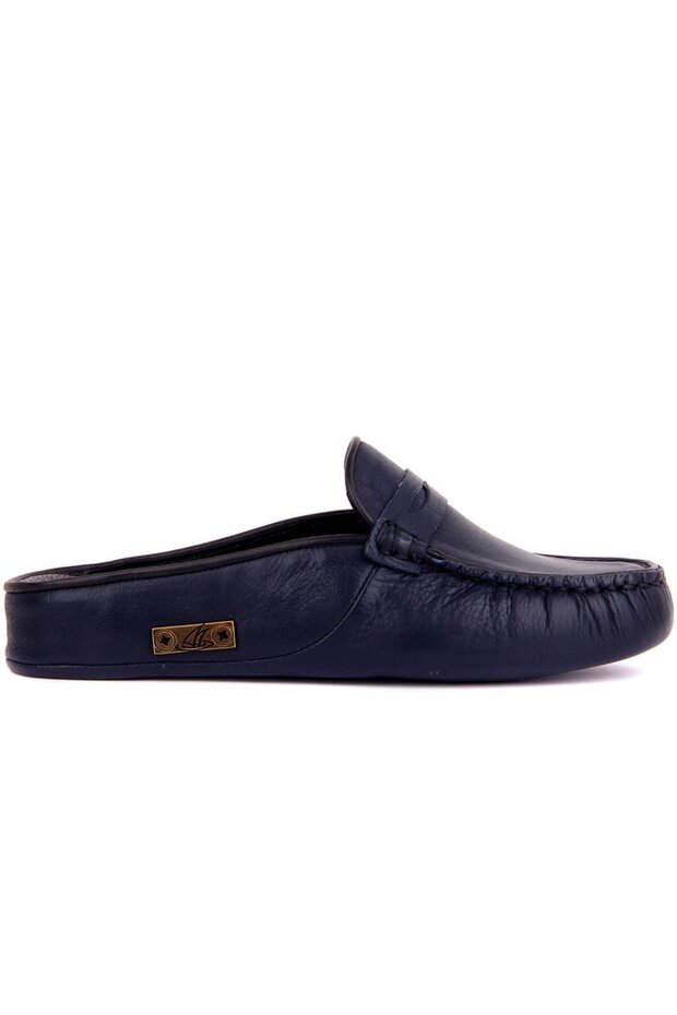 - Navy Blue Genuine Leather Women's House Slippers 109-557-X