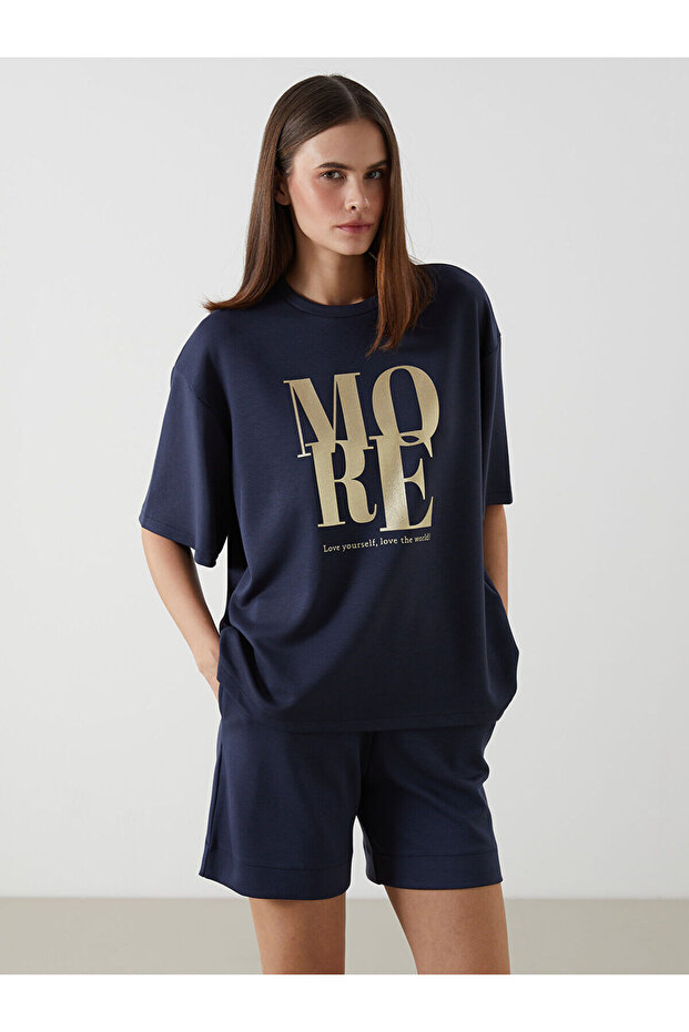 Lcw Vision Crew Neck Printed Oversize Women's T-Shirt