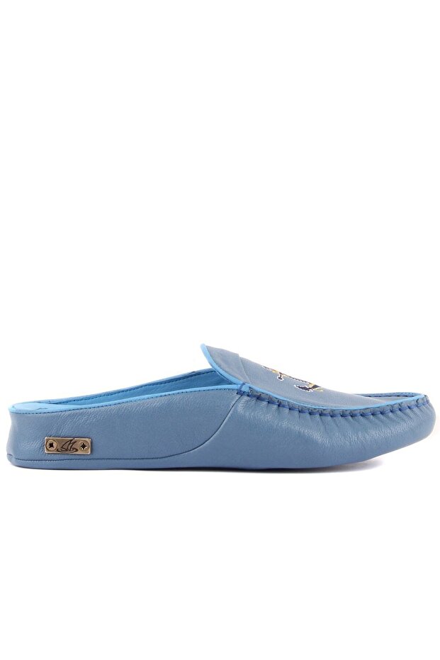 - Blue Leather Men's House Slippers 110-547-X