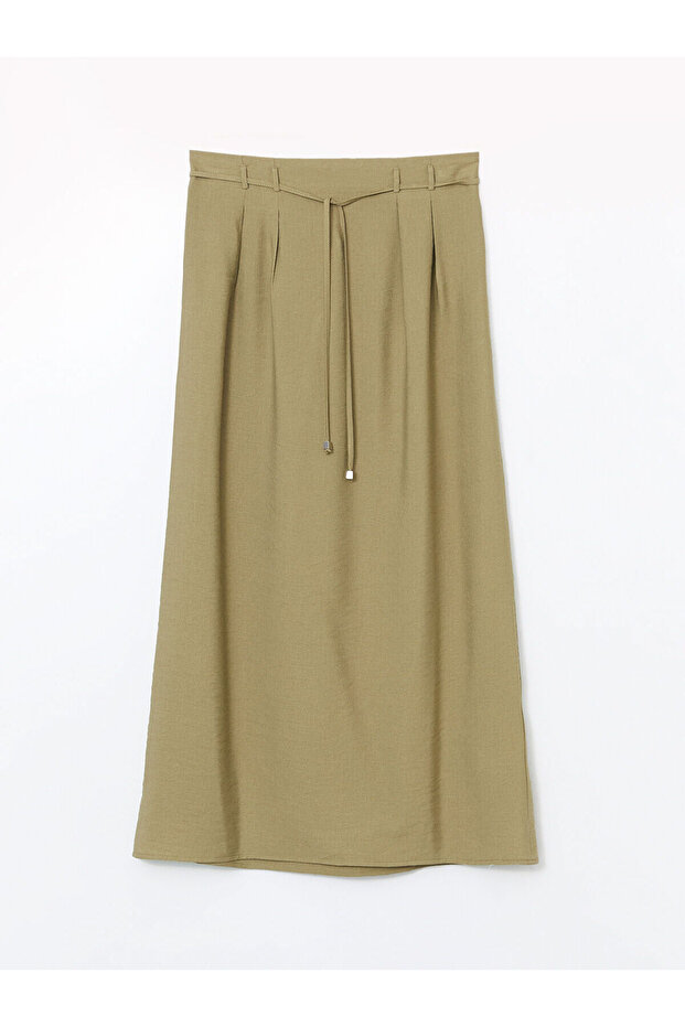 Linen Look Skirt with Elastic Waist - 1