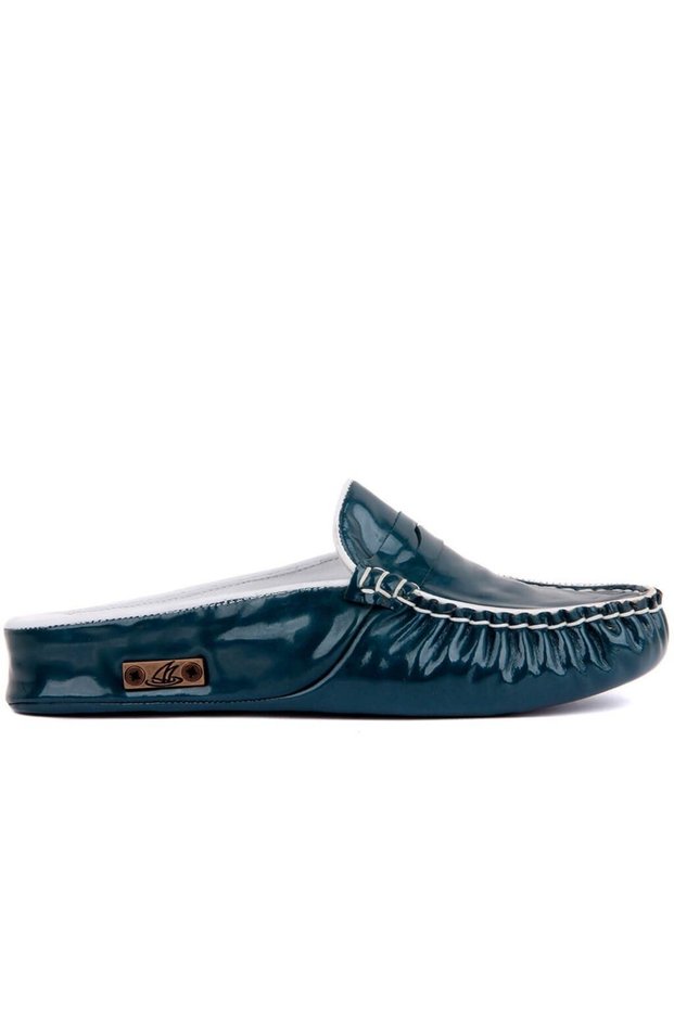 - Petrol Green Patent Leather Women's House Slippers 109-557-X