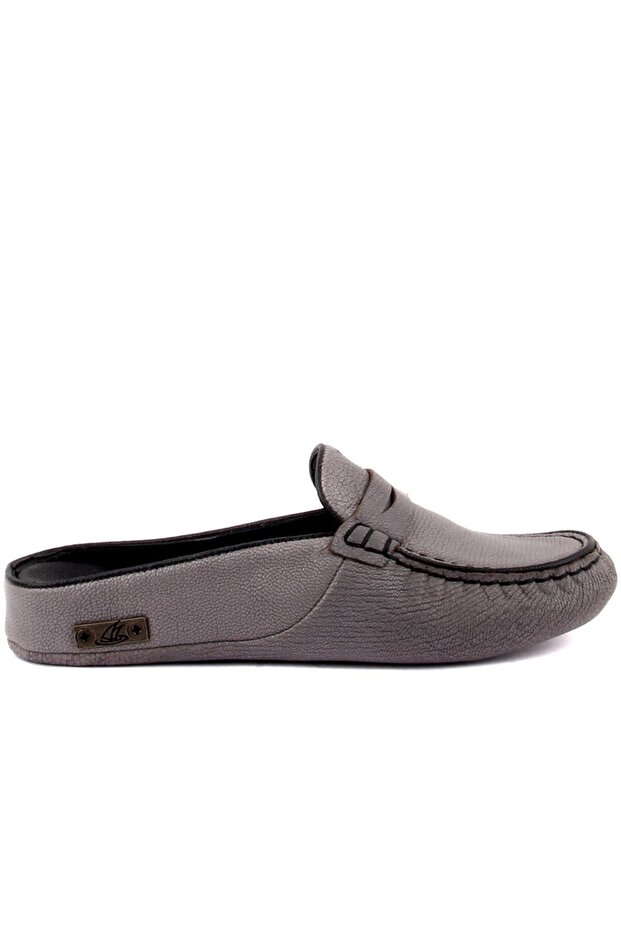 - Gray Leather Women's House Slippers 109-560-B