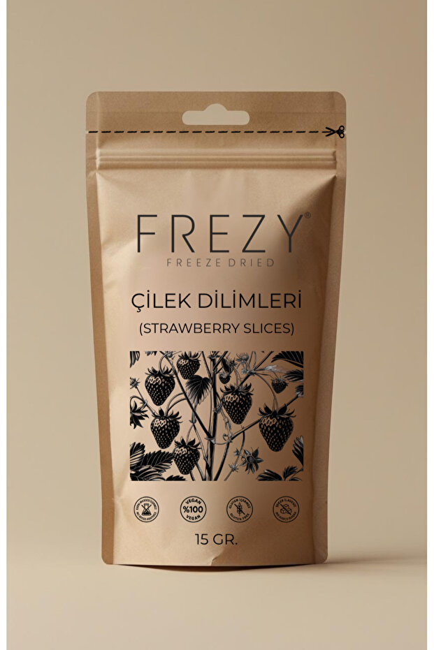 Frezy Freeze Dry ÇİLEK DİLİMLERİ Dondurularak Kurutulmuş Sağlıklı Atıştırmalık Kuru Meyve Cipsi 15G