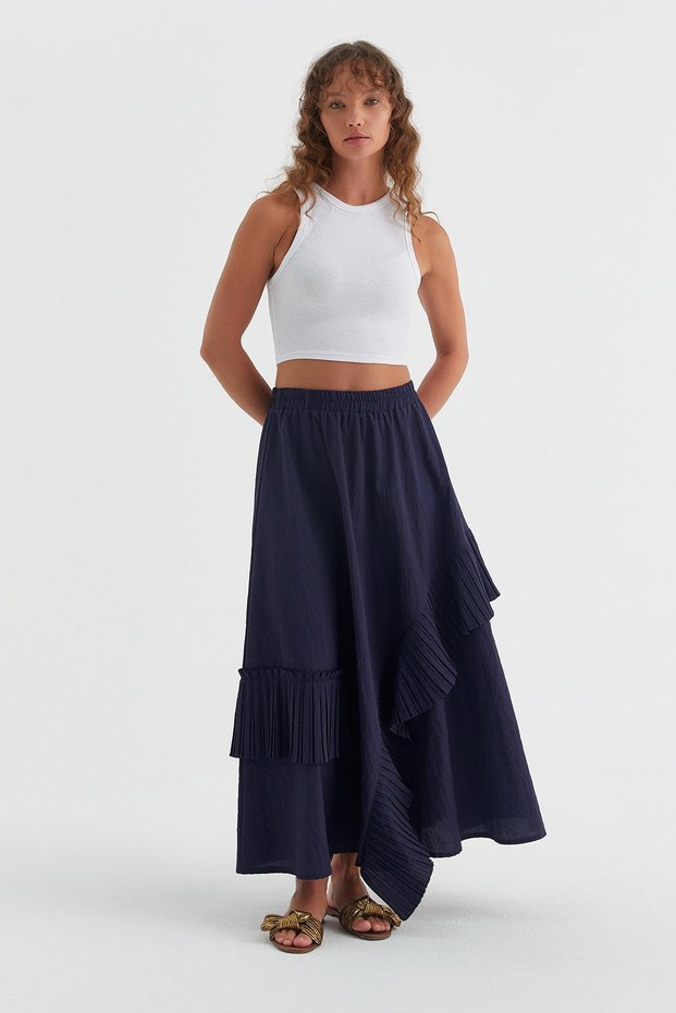 Ruffle Detailed Skirt Navy Blue