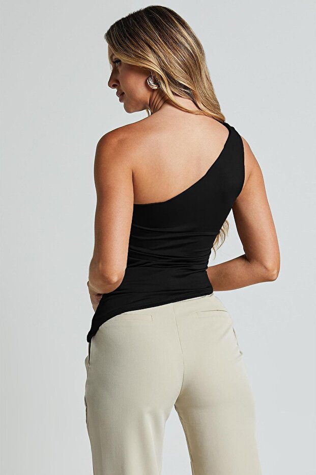 Siyah Tek Omuzlu Basic Kadın Body SH144 - 3