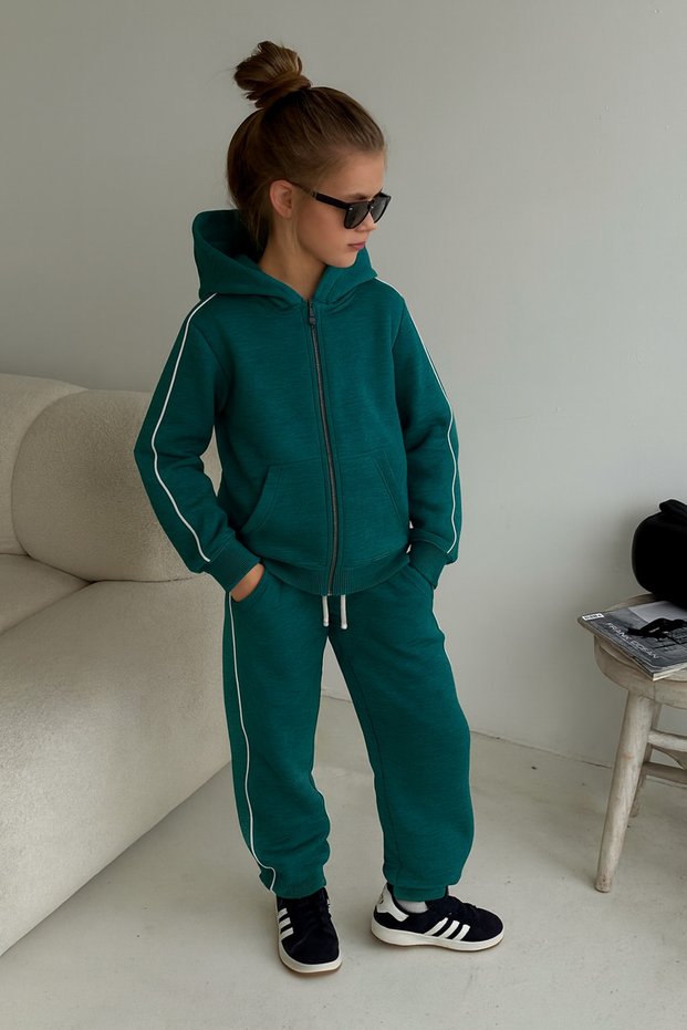 Girls / Boys Zippered Hooded Cardigan and Sweatpants Set_Rg1510