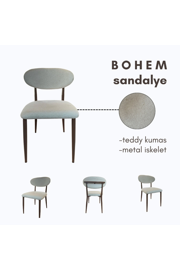 Cappiçino Mutfak Sandalyesi 4 Adet Metal İskelet Teddy Kumaş Bohem Model - 5
