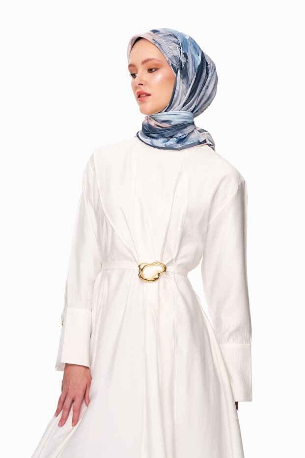 Fleur De Ciel Square Patterned Scarf Blue - 2