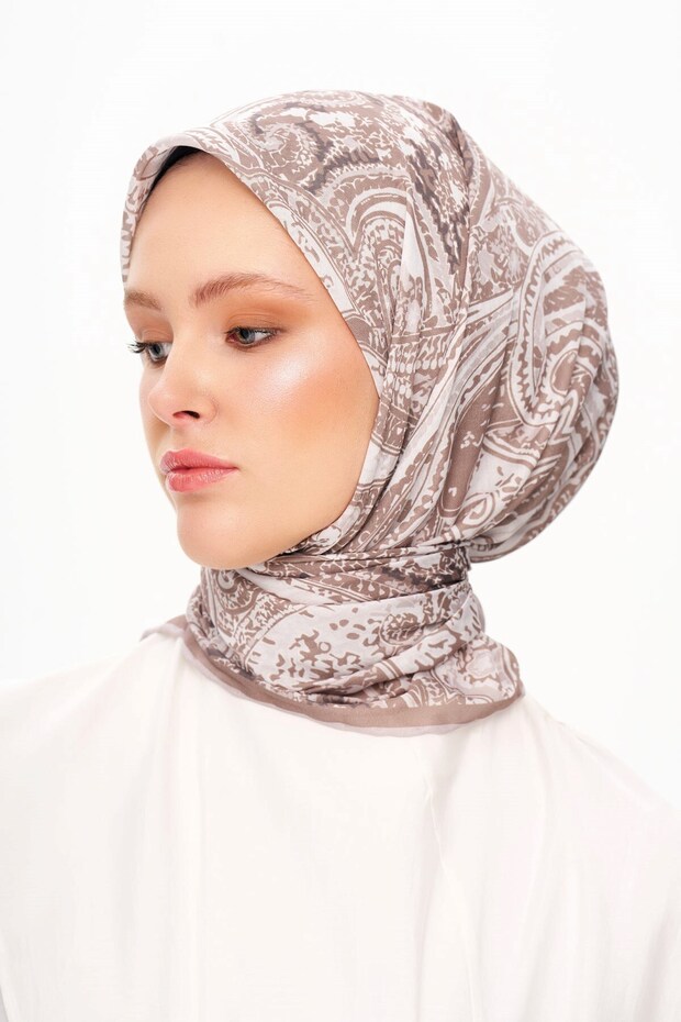 Eșarfă Elegance Celeste Superior Soft Square cu model etnic Bej - 1