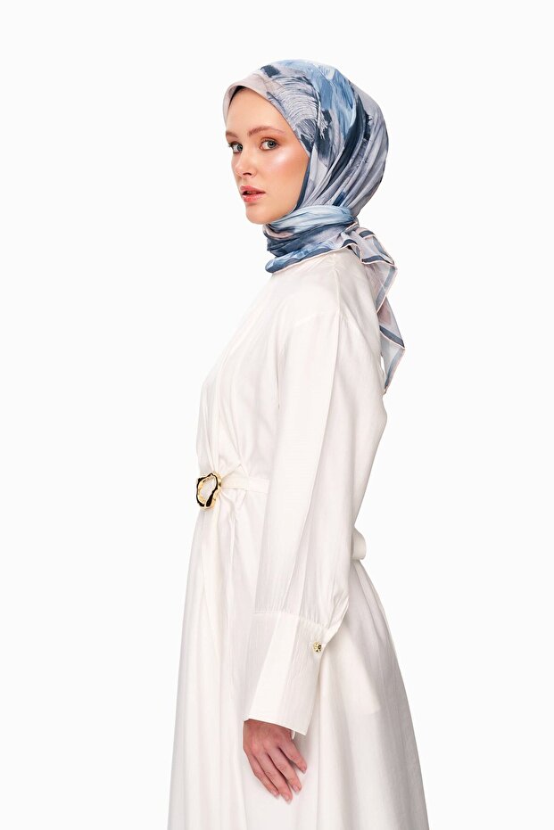 Fleur De Ciel Square Patterned Scarf Blue - 3