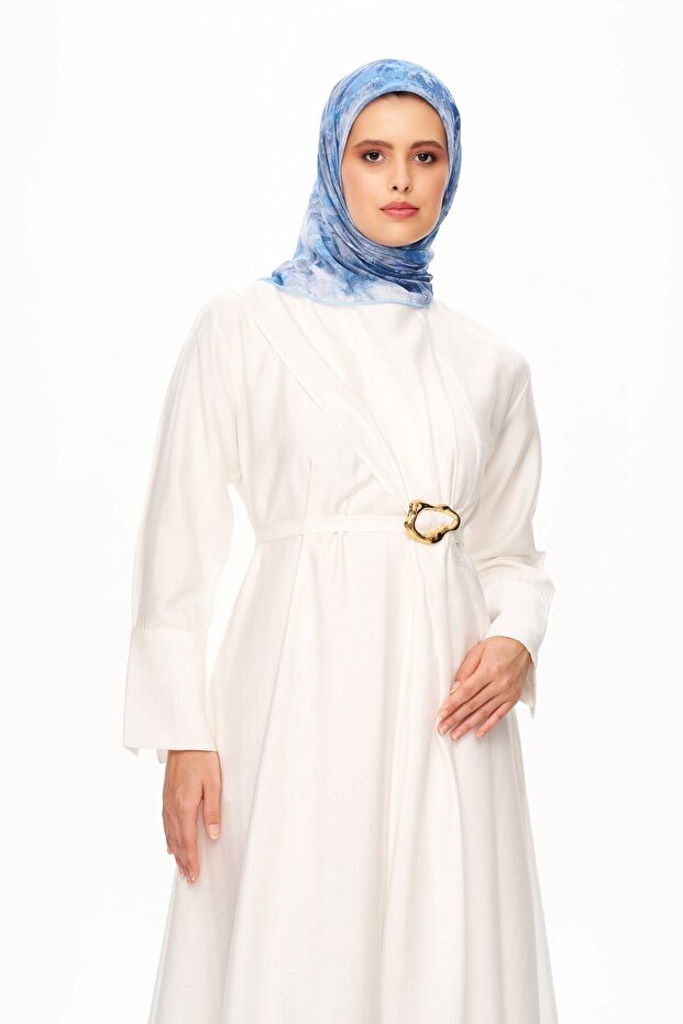 Voile De Lin Patterned Square Scarf Blue - 2