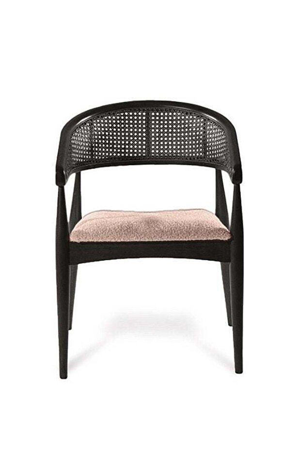 Gazel Hasırlı Krem Teddy Kumaş Hazeran Model Siyah Ahşap Bohem Sandalye (1 ADET) - 1
