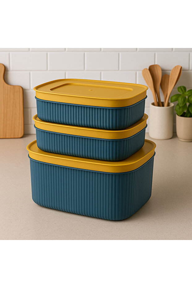 Nazlihome 3-Piece Storage Container Set (2Pcs 0.60Lt - 1Pc 1.90Lt)