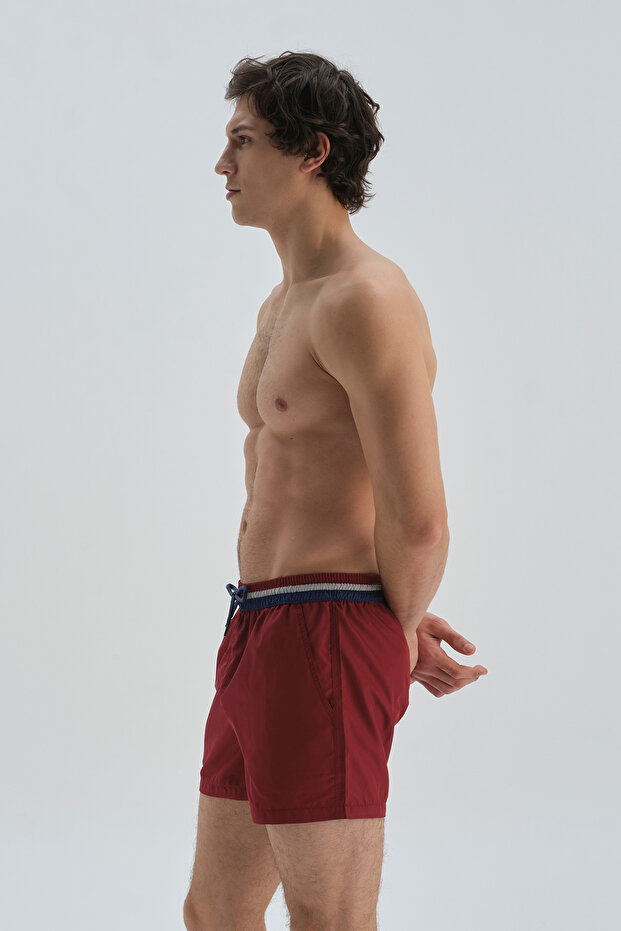 Bordo Micro Kısa Kemeri Parçalı Şort - 3