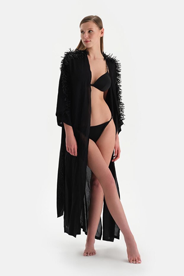 Siyah Uzun Kimono - 6