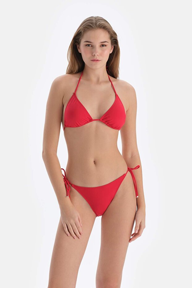 Red Triangle Unlined Small Bikini Top - 4