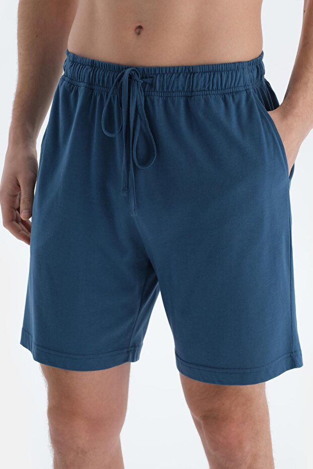 Gri-Indigo Pamuk Modal Ikili Örme Şort - 7