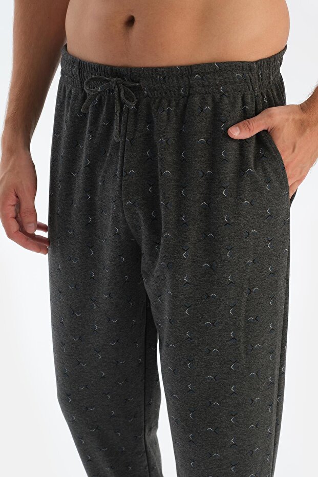 Antrasit Melanj Metraj Baskılı Ipek Apre Interlok Pijama Takımı - 6