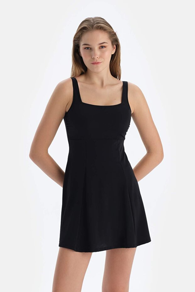 Siyah Kare Yaka Elbiseli Mayo - 4