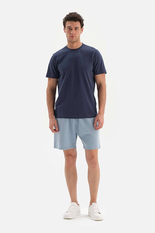 Açık Mavi Flamlı 3 Iplik Örme Şort - 1