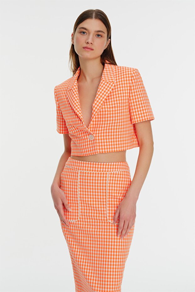 Kareli Crop Ceket - 2