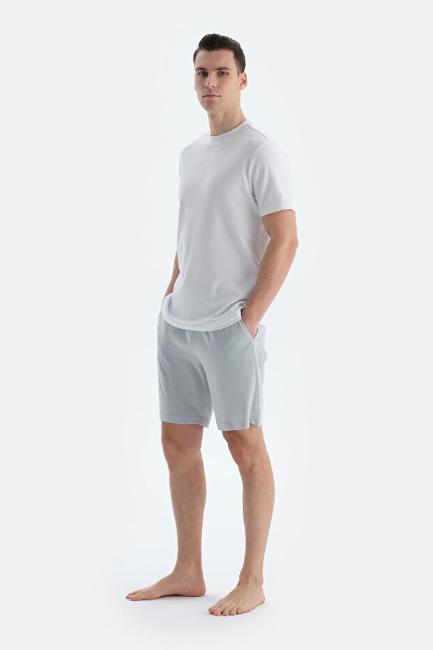 Gri-Indigo Pamuk Modal Ikili Örme Şort - 5