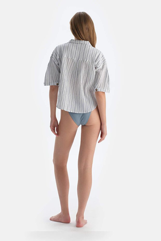 Mavi Kısa Gömlek - 3