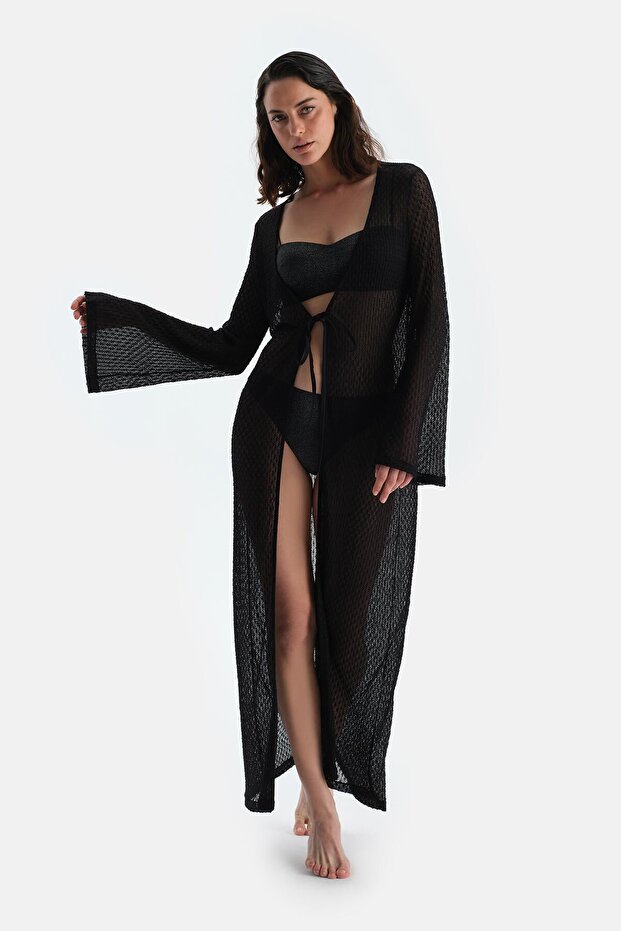 Siyah Uzun Kimono - 1